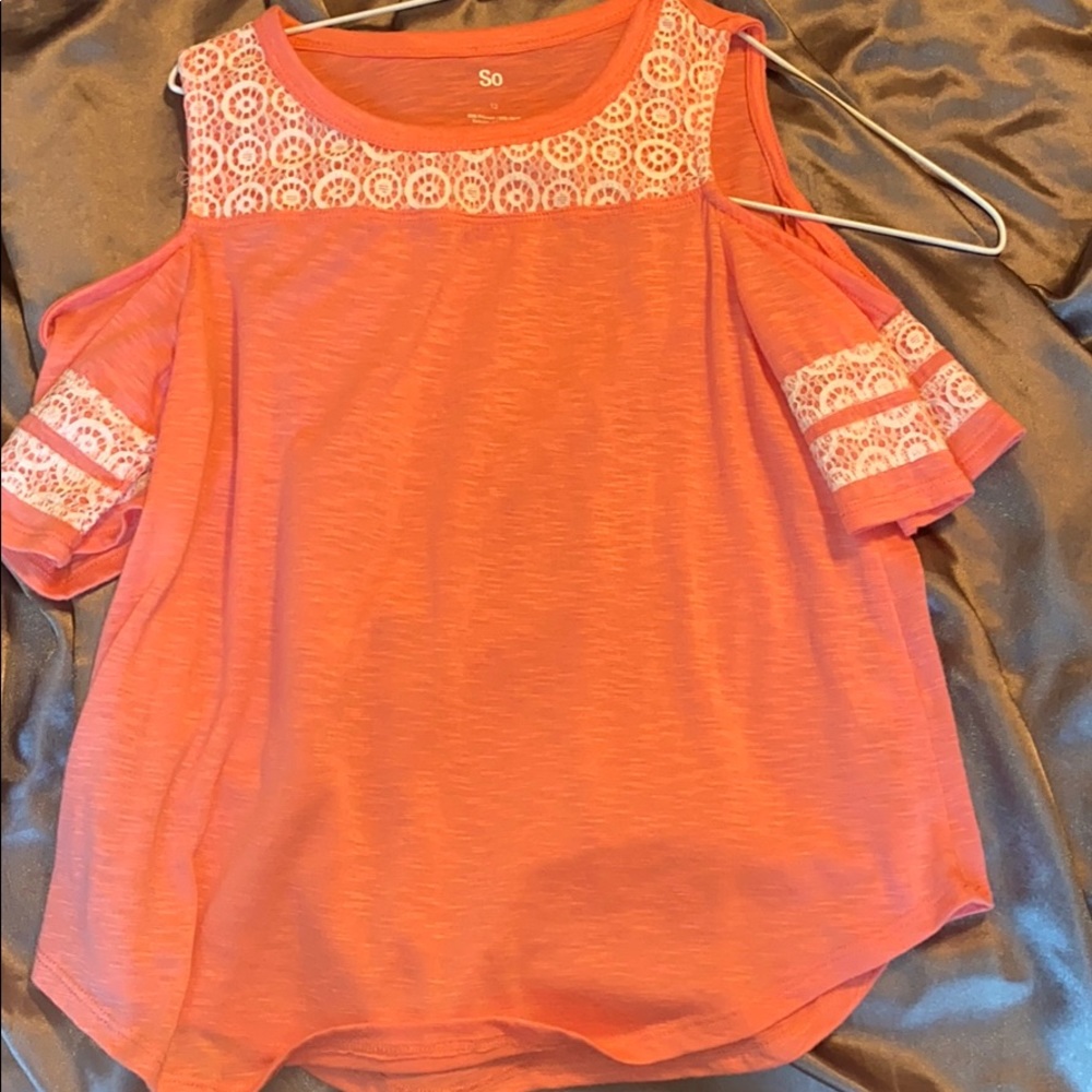 Off the shoulder coral shirt